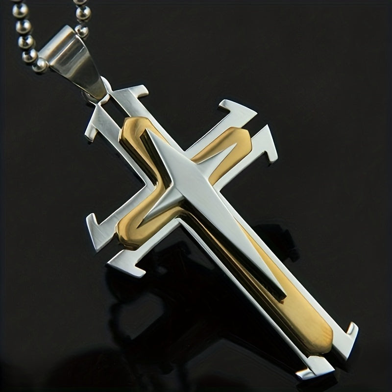 Men's Fashion Titanium Steel Cross Pendant Necklace with Multilayer Zircon - Domineering Style