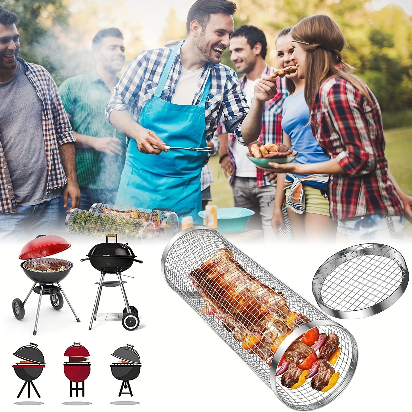 Stainless Steel BBQ Grill Basket for Outdoor Cooking
