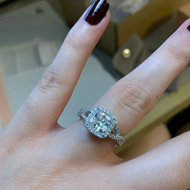 Elegant Silver-Plated Halo Promise Ring with Zirconia Stones