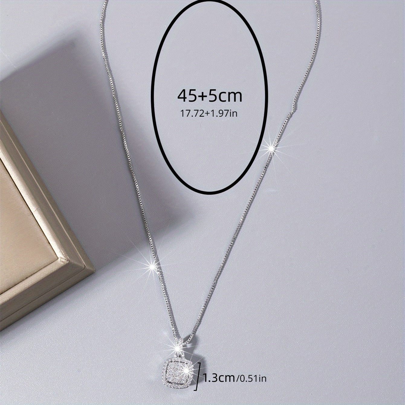 Elegant Square Synthetic Gemstone Pendant Necklace