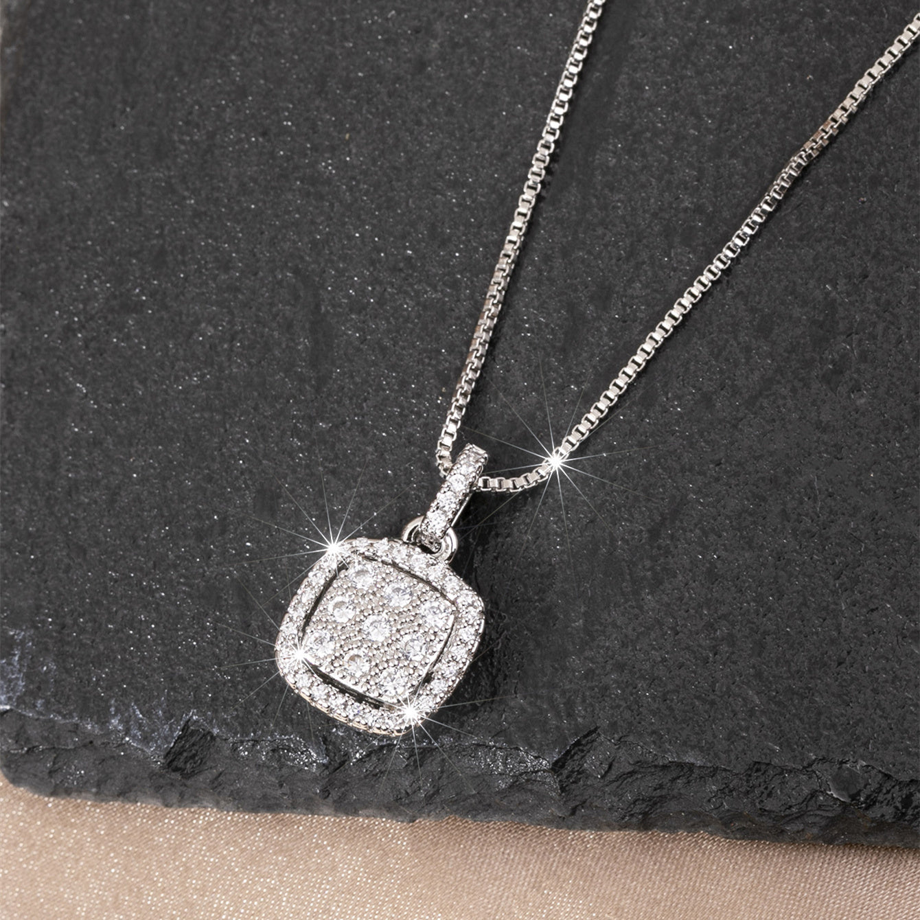 Elegant Square Synthetic Gemstone Pendant Necklace