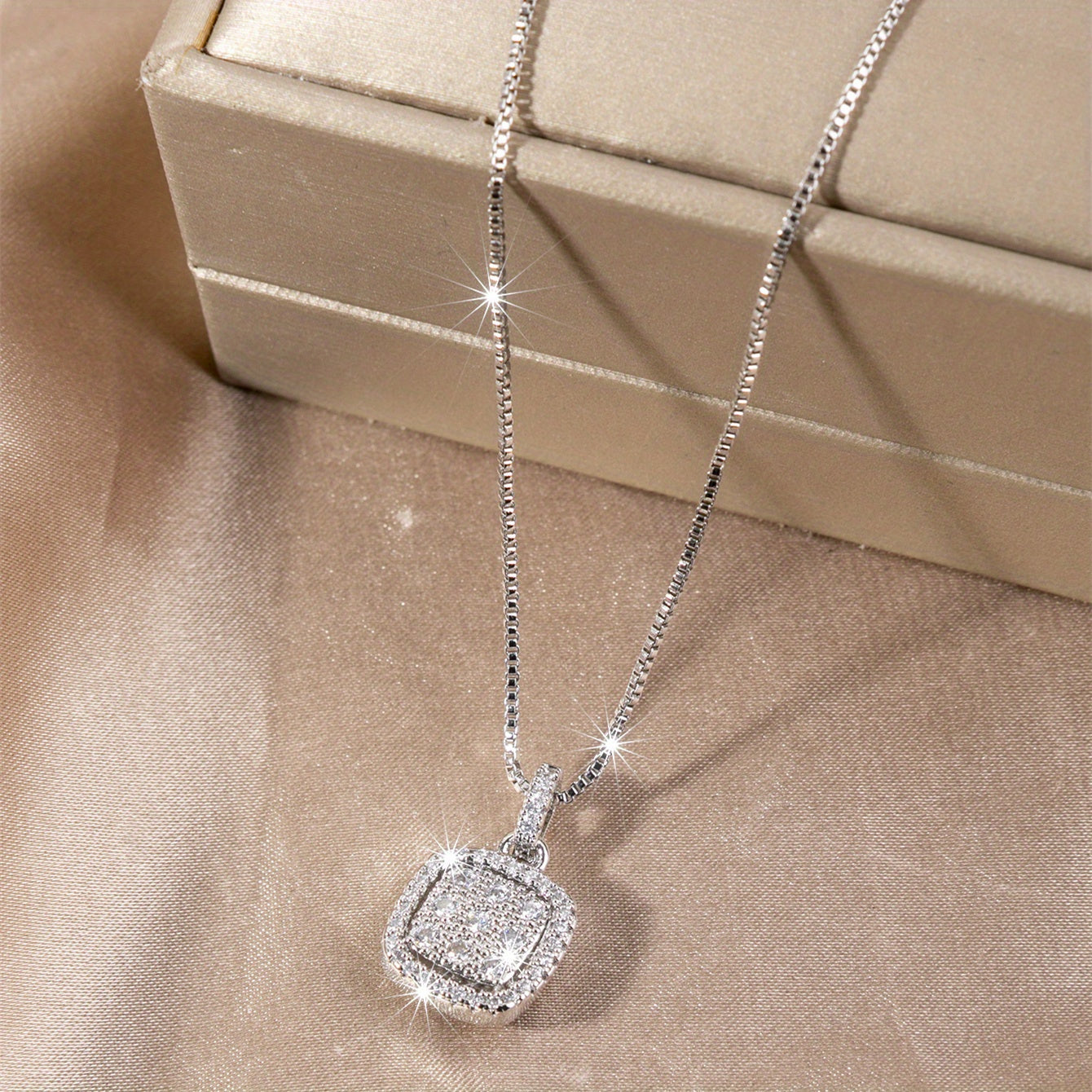 Elegant Square Synthetic Gemstone Pendant Necklace