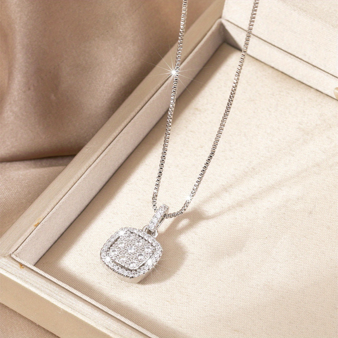 Elegant Square Synthetic Gemstone Pendant Necklace