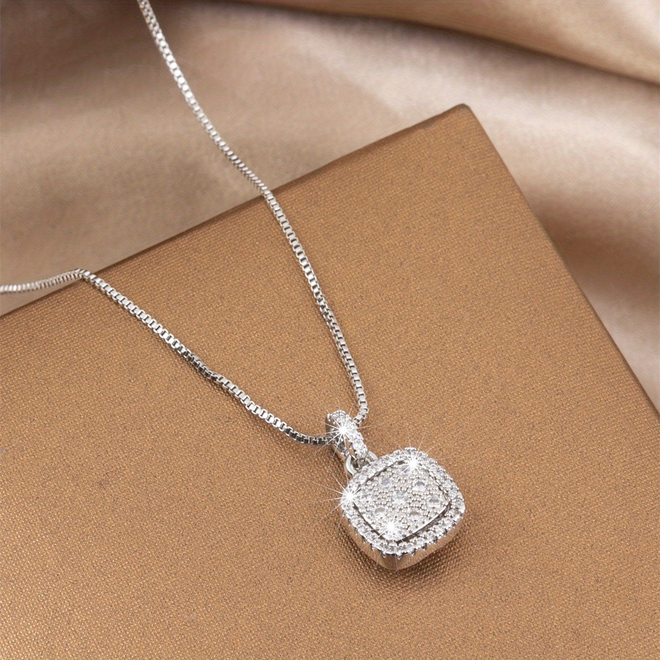 Elegant Square Synthetic Gemstone Pendant Necklace