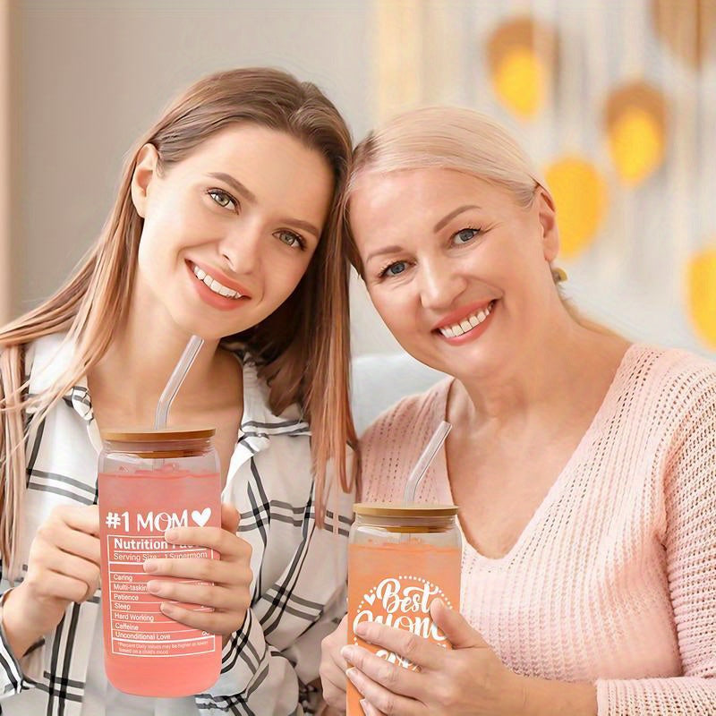 Mama Glass Cup with Bamboo Lid and Straw
