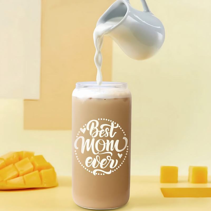 Mama Glass Cup with Bamboo Lid and Straw