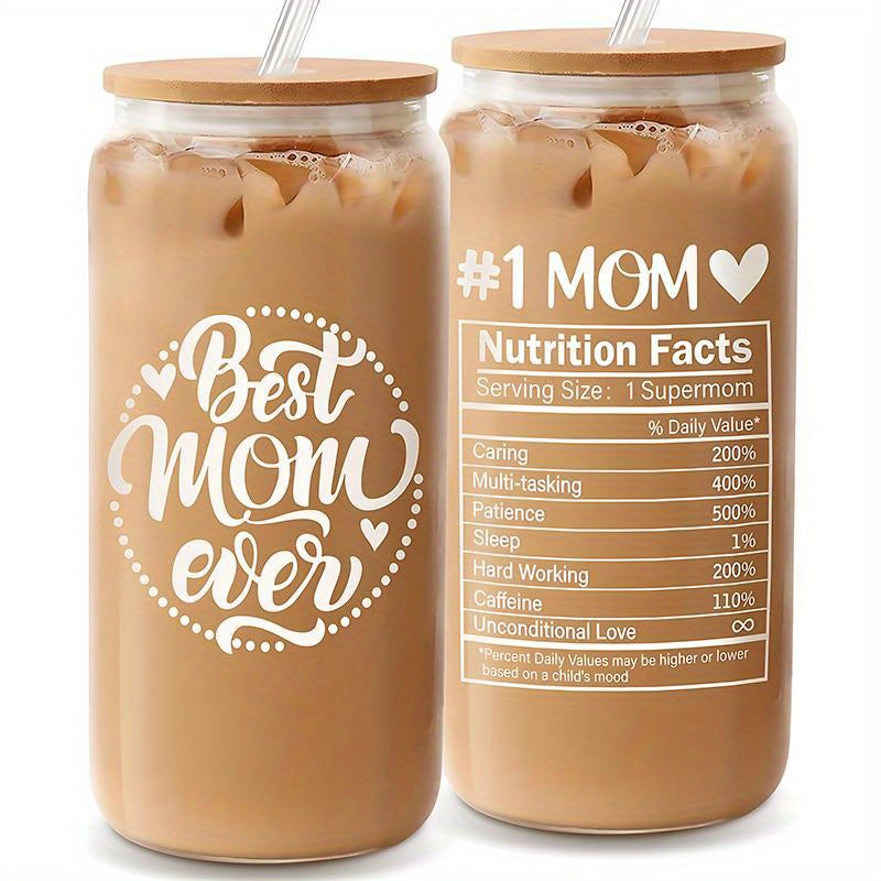 Mama Glass Cup with Bamboo Lid and Straw