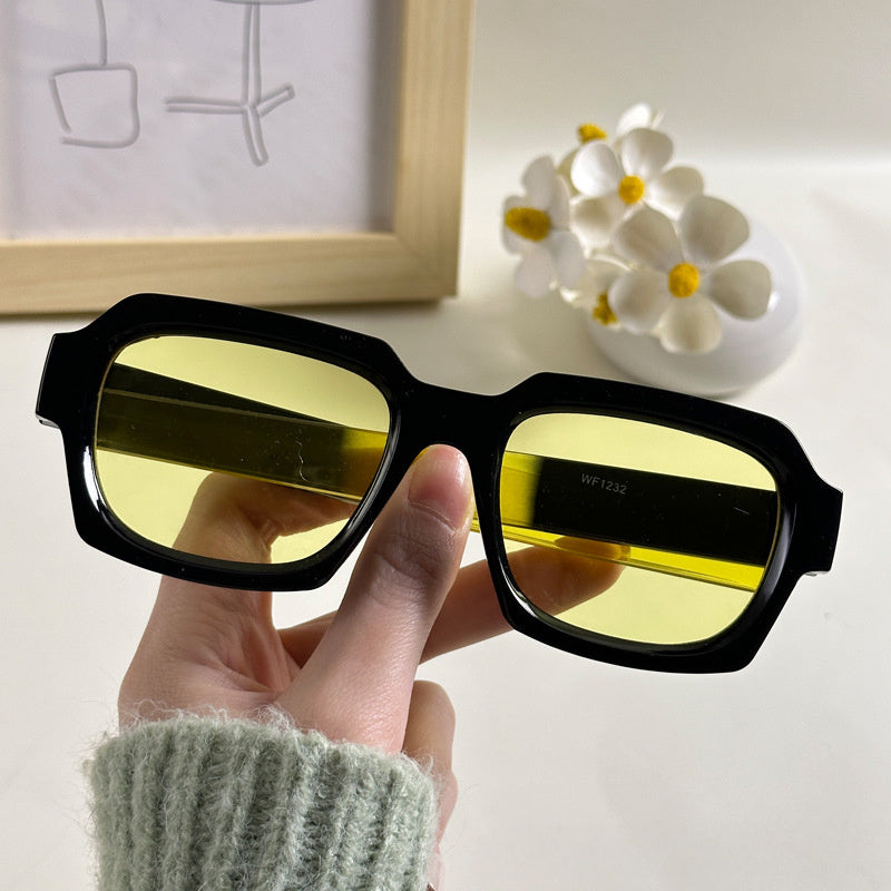 Stylish Unisex Square Sunglasses with Contrast Stitching, Fashionable Eyewear for Men and Women