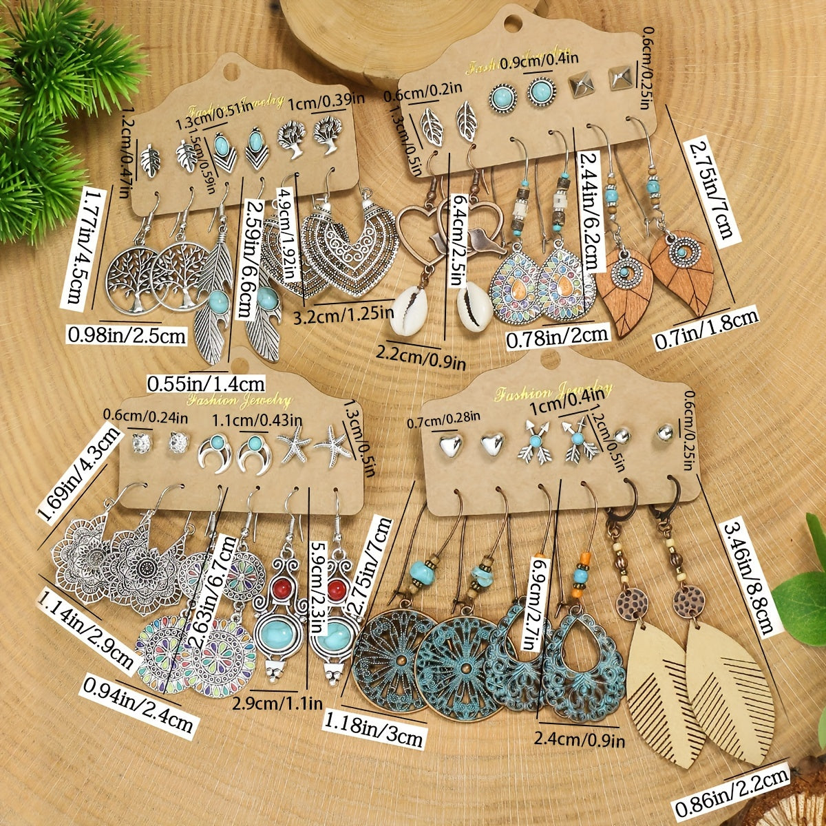 24 Pairs/Set Bohemian Style Earrings with Turquoise Inlay