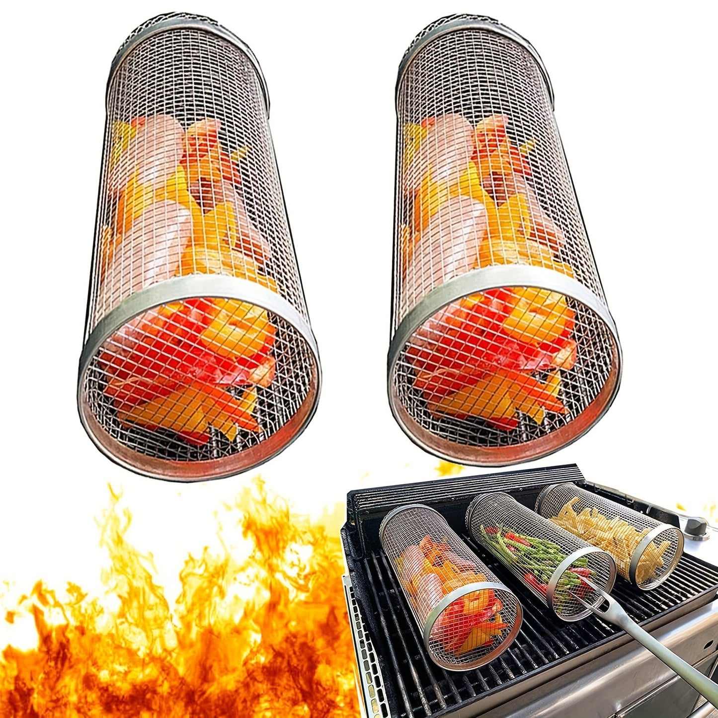 Stainless Steel BBQ Grill Basket for Outdoor Cooking