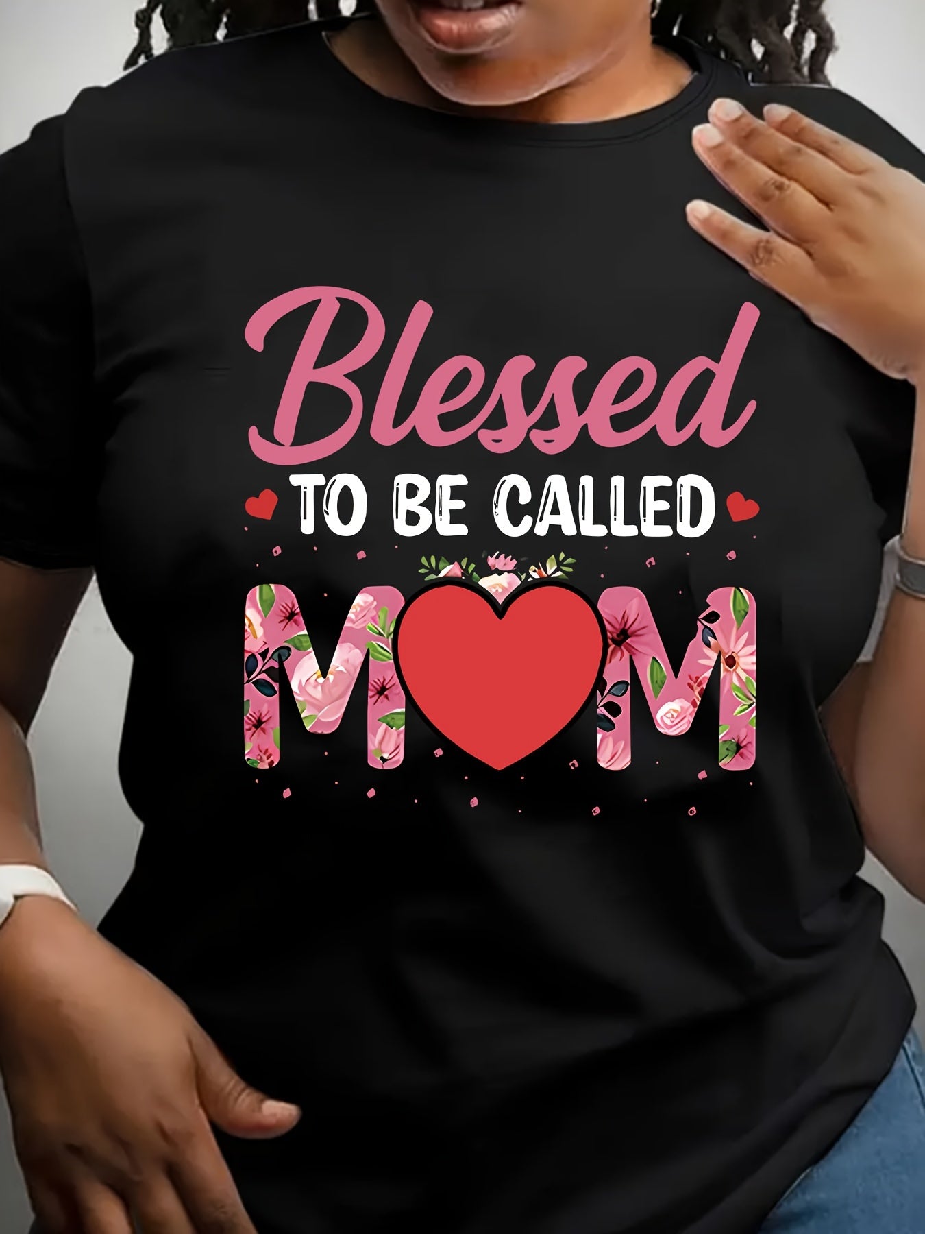 Blessed Mom T-shirt: Casual Short Sleeve Crew Neck Top for Spring & Summer, Women's Clothing