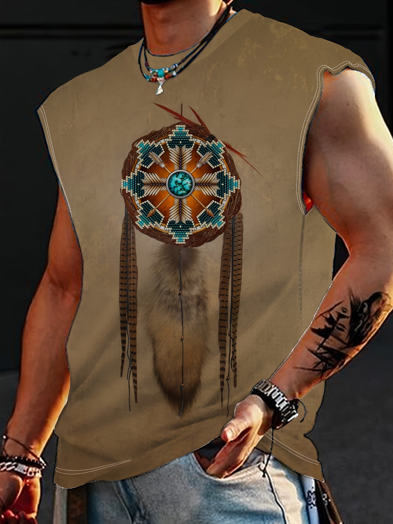 Ethnic Style Men's 3D Print Sleeveless Tank Top