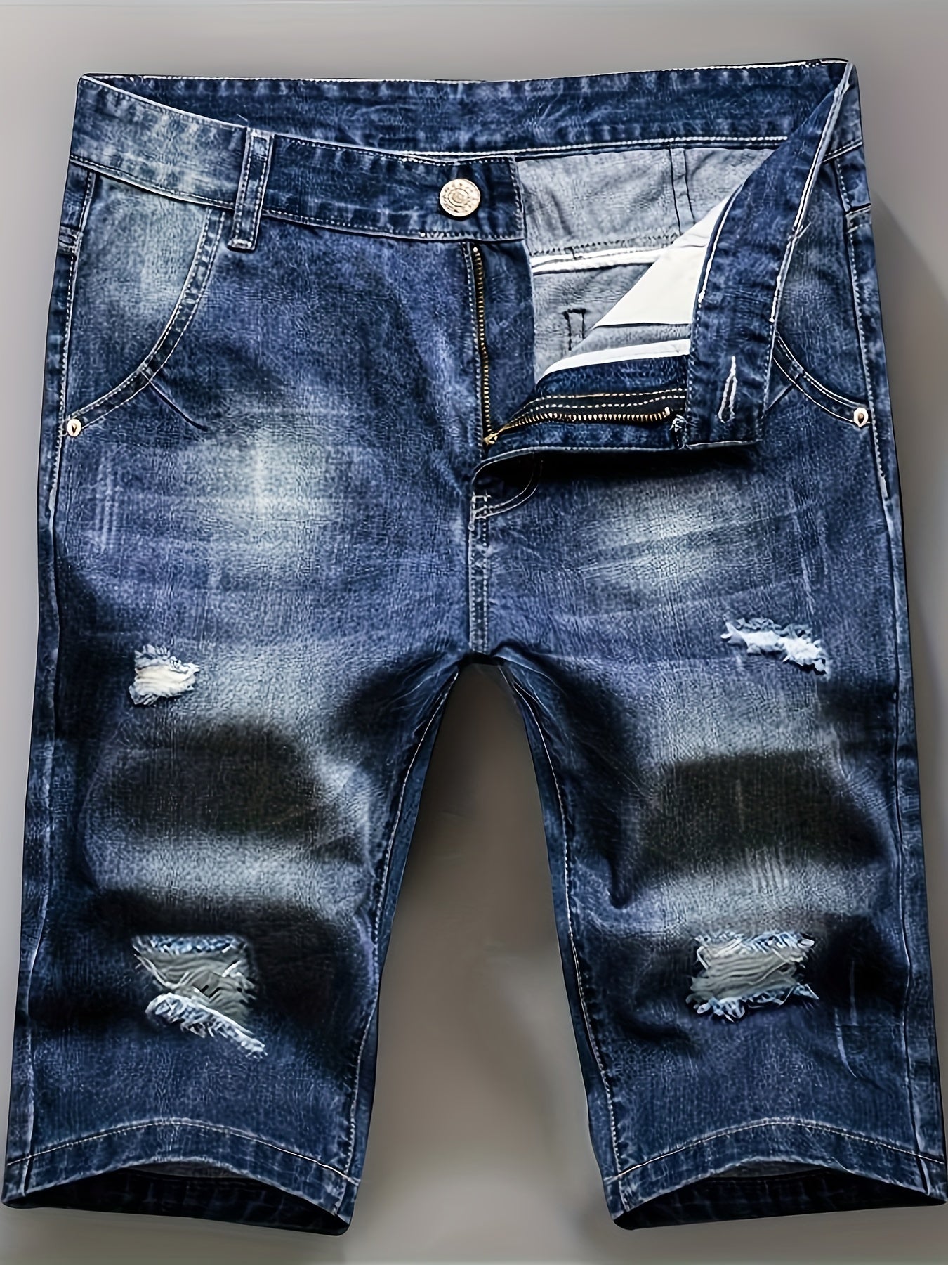 Men's Fashion Ripped Denim Straight Leg Casual Shorts