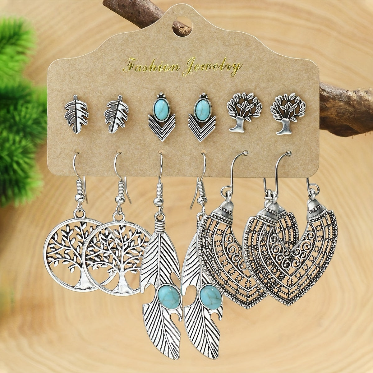 24 Pairs/Set Bohemian Style Earrings with Turquoise Inlay
