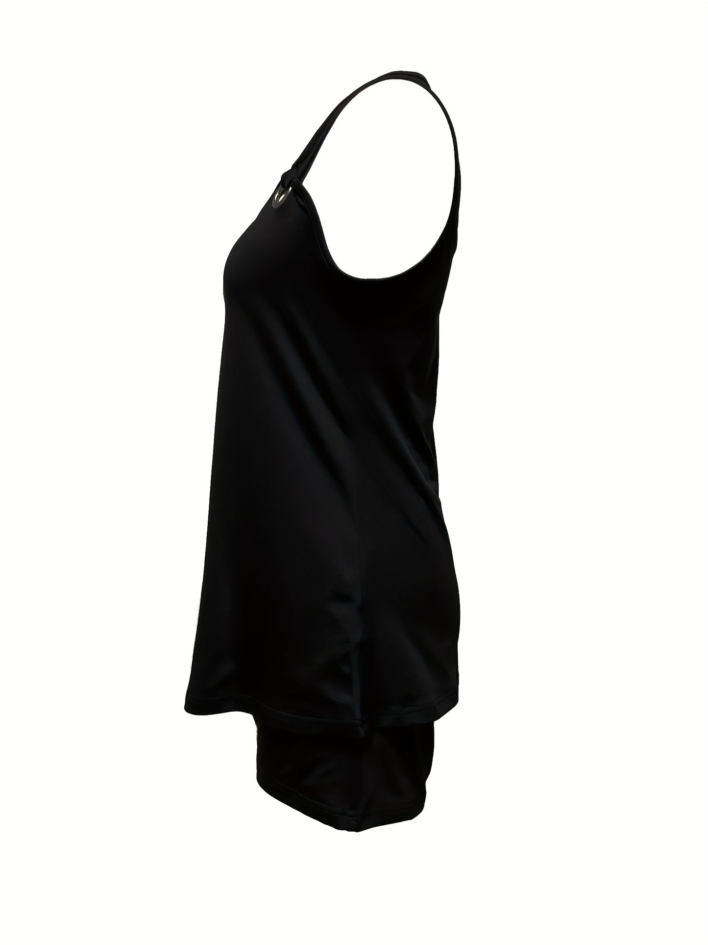 Women's Casual Solid Two-Piece Set - Crew Neck Tank Top and Pocket Shorts Outfit