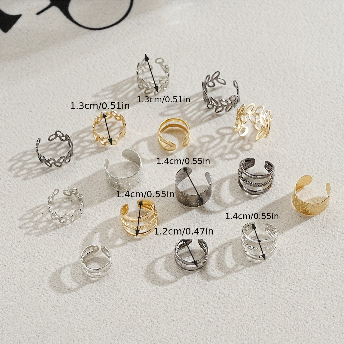 Hollow Leaf Design Clip On Earrings Set - 15 Pieces - Zinc Alloy Jewelry