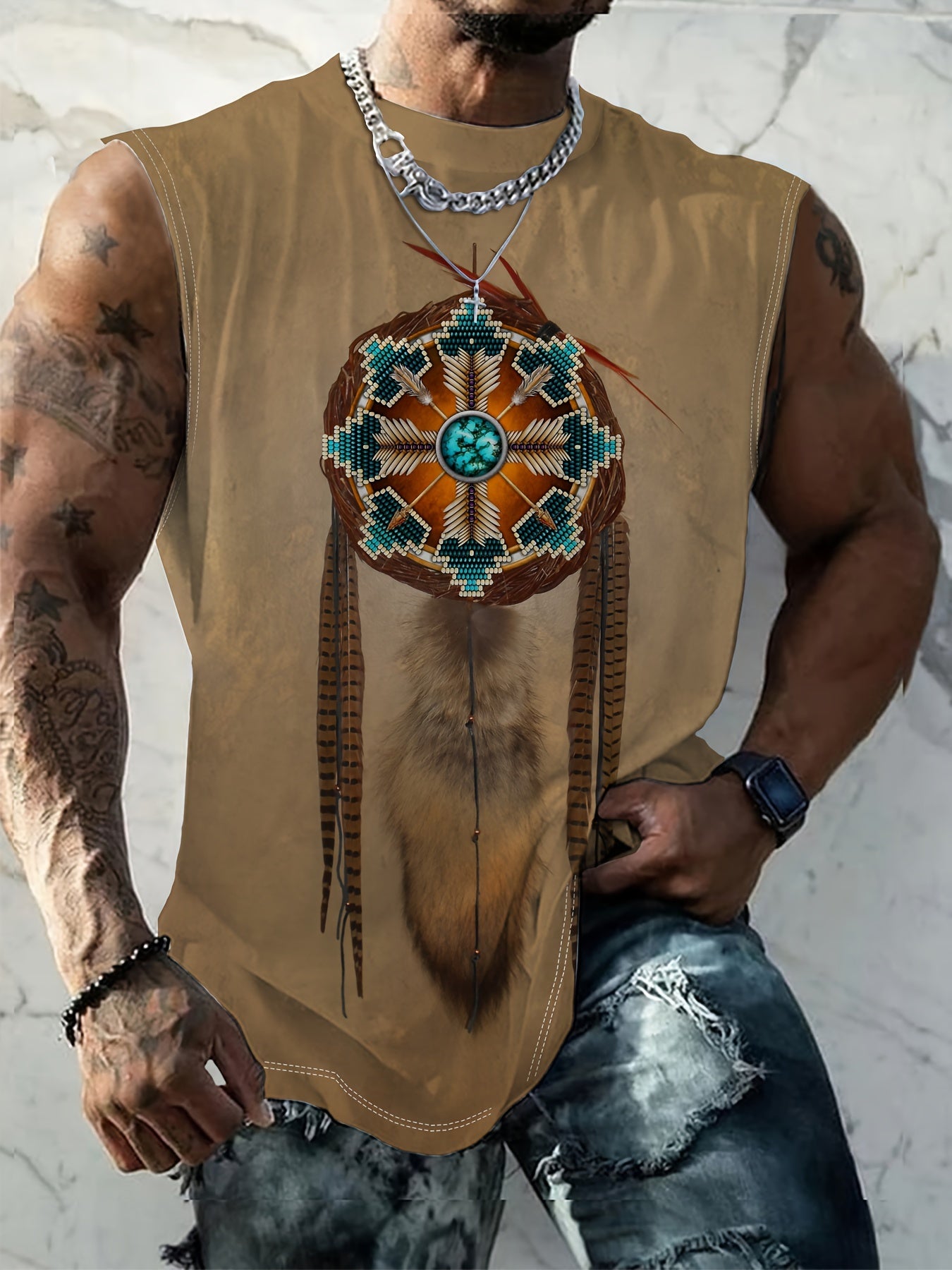 Ethnic Style Men's 3D Print Sleeveless Tank Top