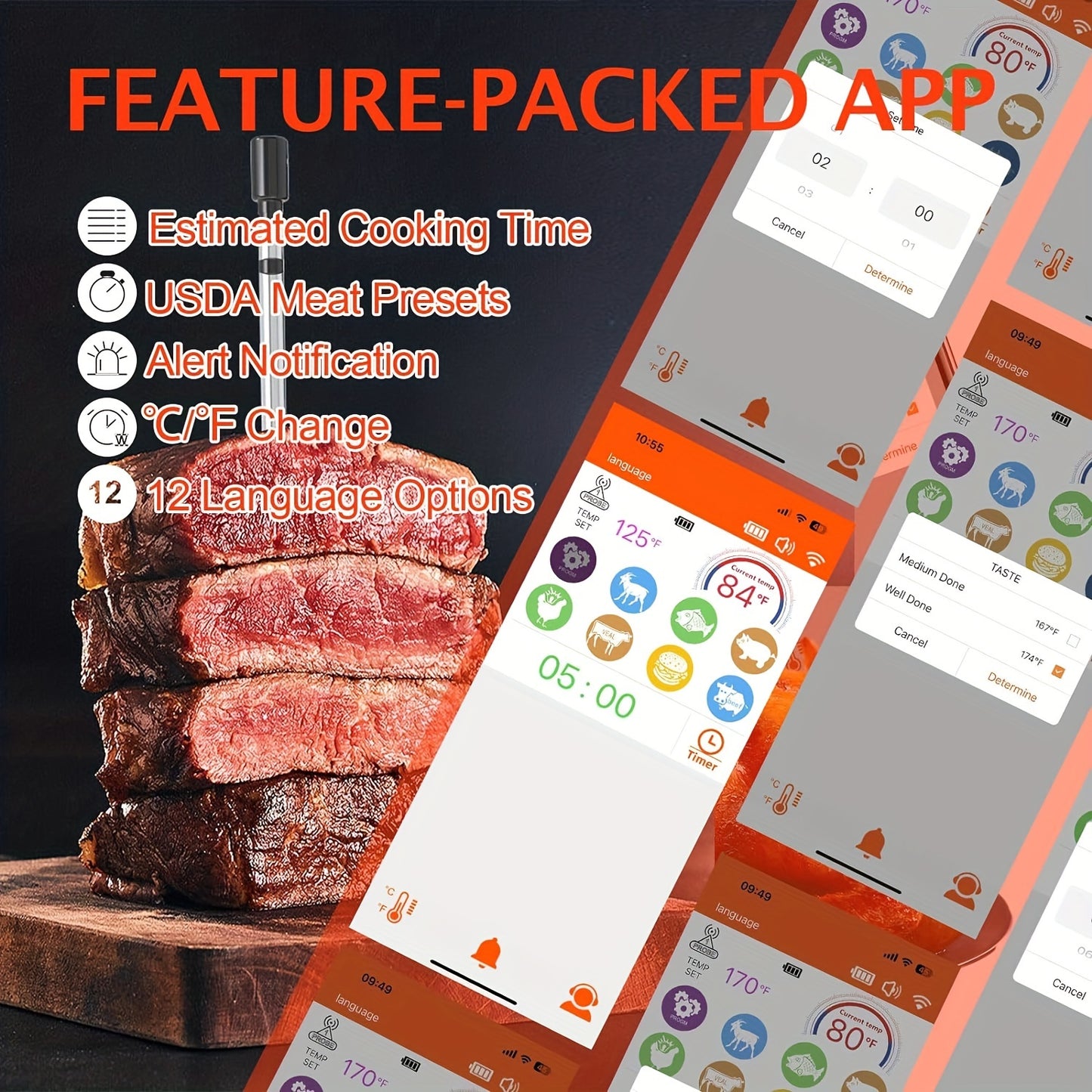 Smart Wireless Meat Thermometer: 500Ft Remote Range, BBQ Grill, iOS & Android App
