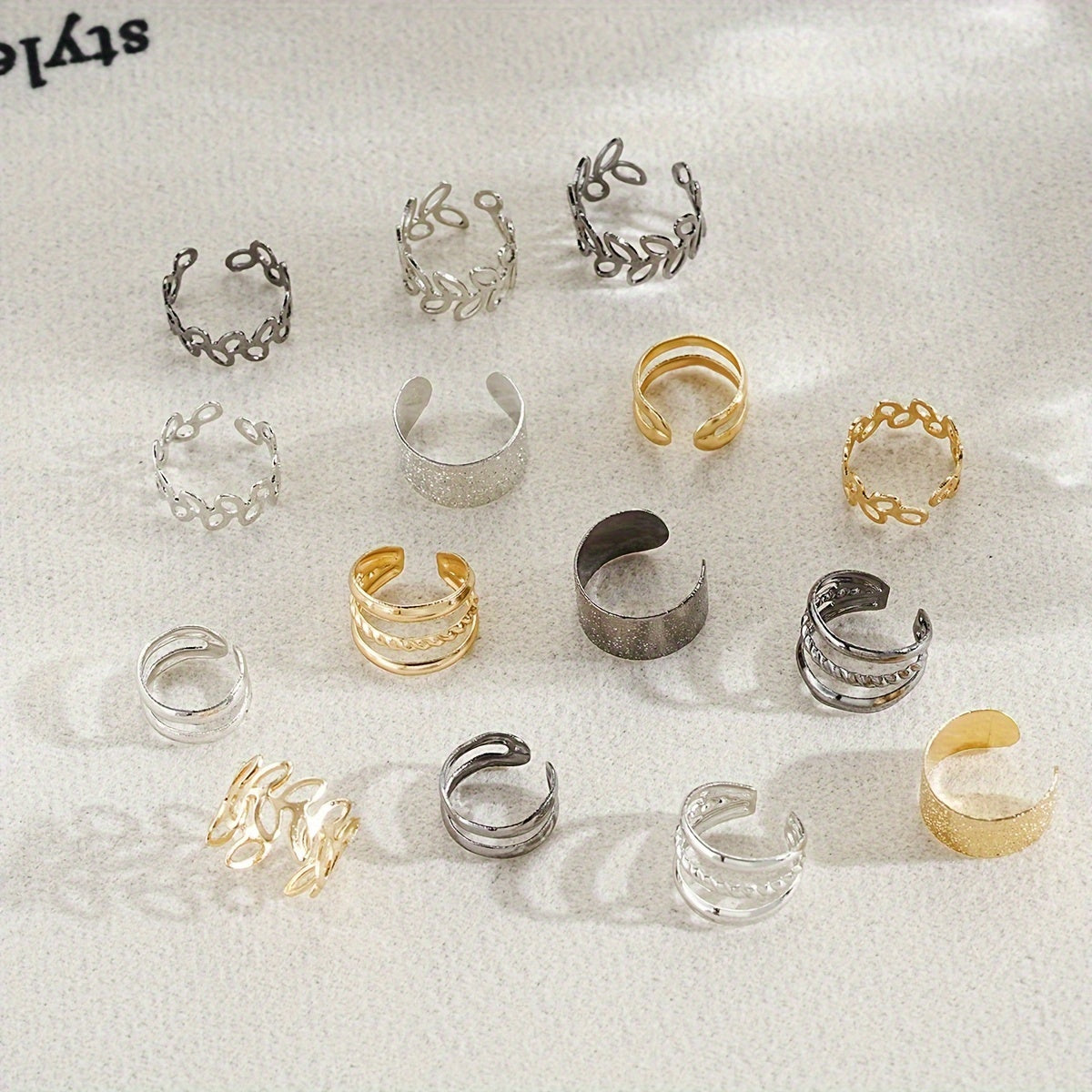 Hollow Leaf Design Clip On Earrings Set - 15 Pieces - Zinc Alloy Jewelry