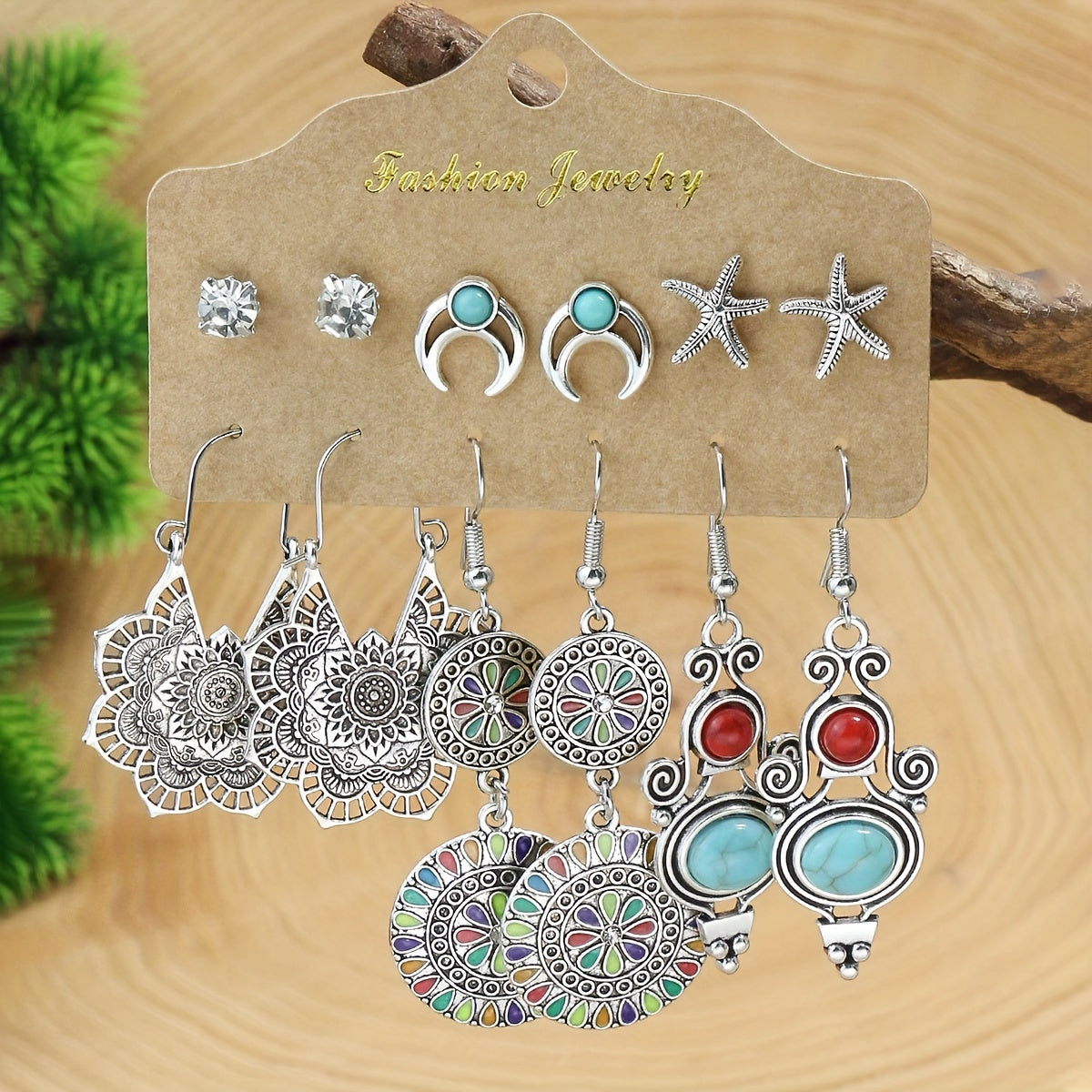 24 Pairs/Set Bohemian Style Earrings with Turquoise Inlay