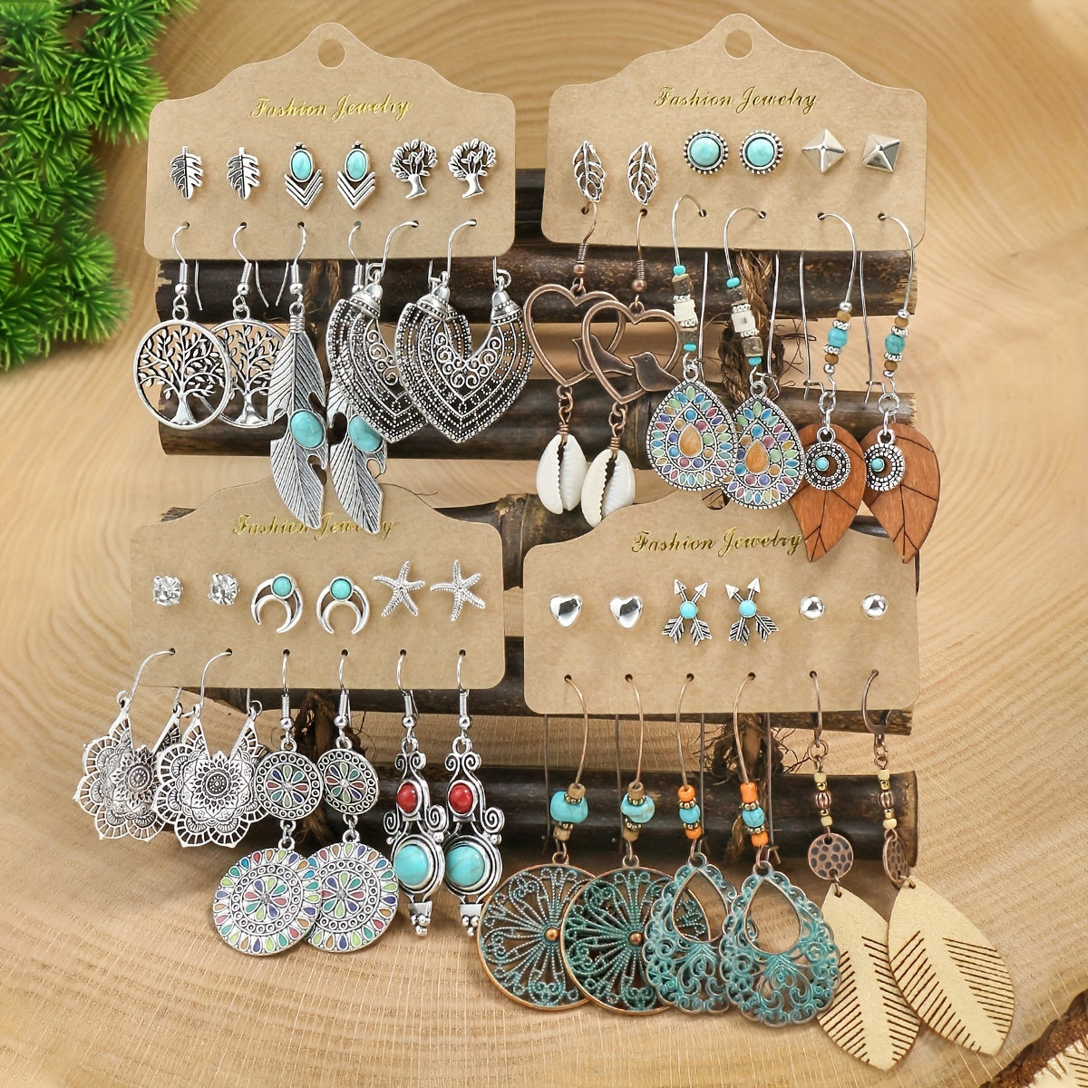24 Pairs/Set Bohemian Style Earrings with Turquoise Inlay