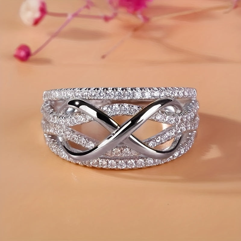 Mother & Daughter Ring Infinity Design Paved Shining Zirconia