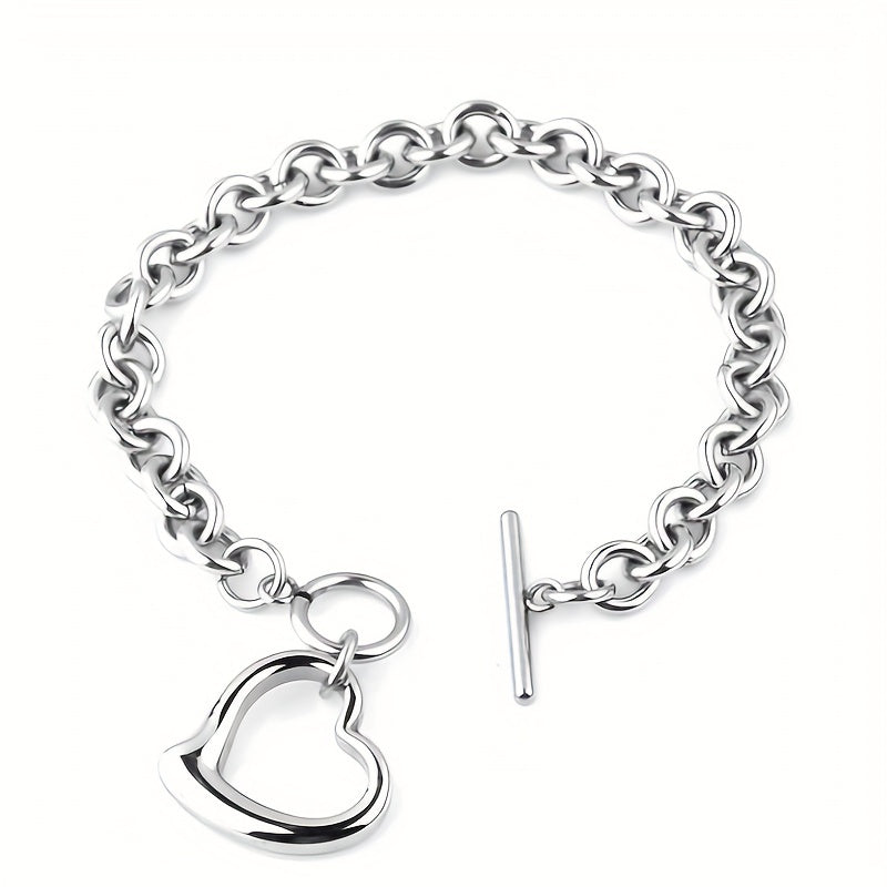 Stainless Steel Hollow Heart Necklace & Bracelet Set - Titanium Steel