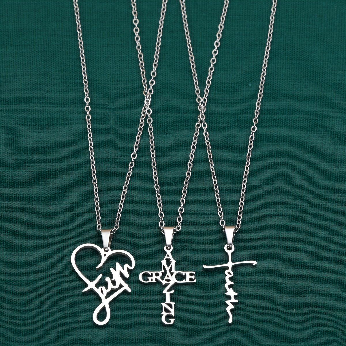 Set of 3 Faith Stainless Steel Pendant Necklaces