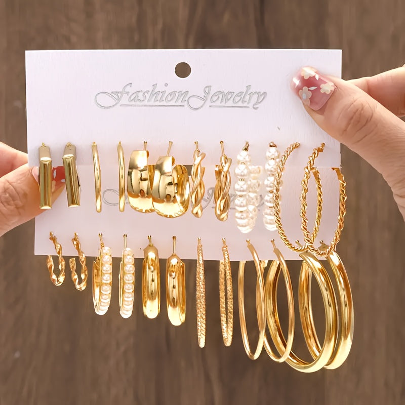 Set of 12 Pairs Earrings, Assorted Zinc Alloy Jewelry