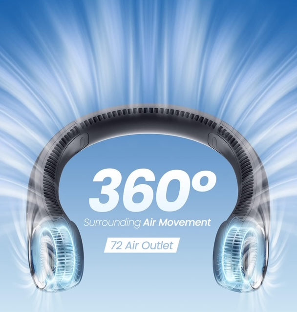 Bladeless Neck Fan – Wearable, Rechargeable, and Ultra-Cool for Summer Adventures!