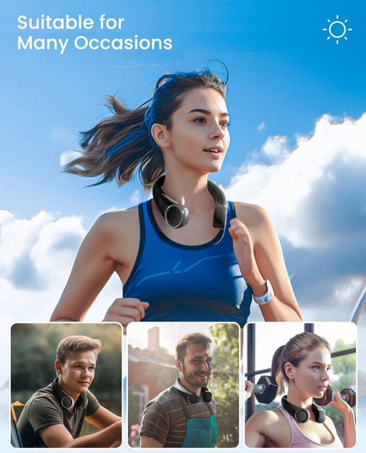 Bladeless Neck Fan – Wearable, Rechargeable, and Ultra-Cool for Summer Adventures!