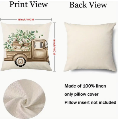 Set of 4 Linen Pillow Covers – 18x18" Farmhouse ‘Home Sweet Home’ Cushion Cases