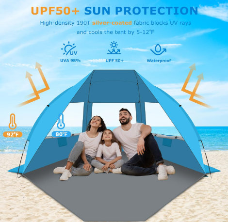 3-6 Person Beach Tent | UPF 50+ Sun Shelter with Sandbags & Easy Setup