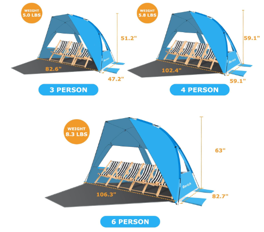 3-6 Person Beach Tent | UPF 50+ Sun Shelter with Sandbags & Easy Setup