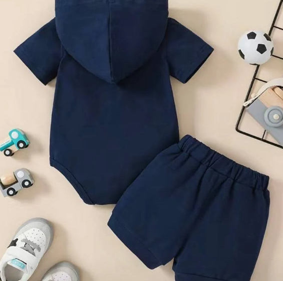 "Little Man" Hooded Onesie & Shorts Set for Baby Boys - 2 Piece Set