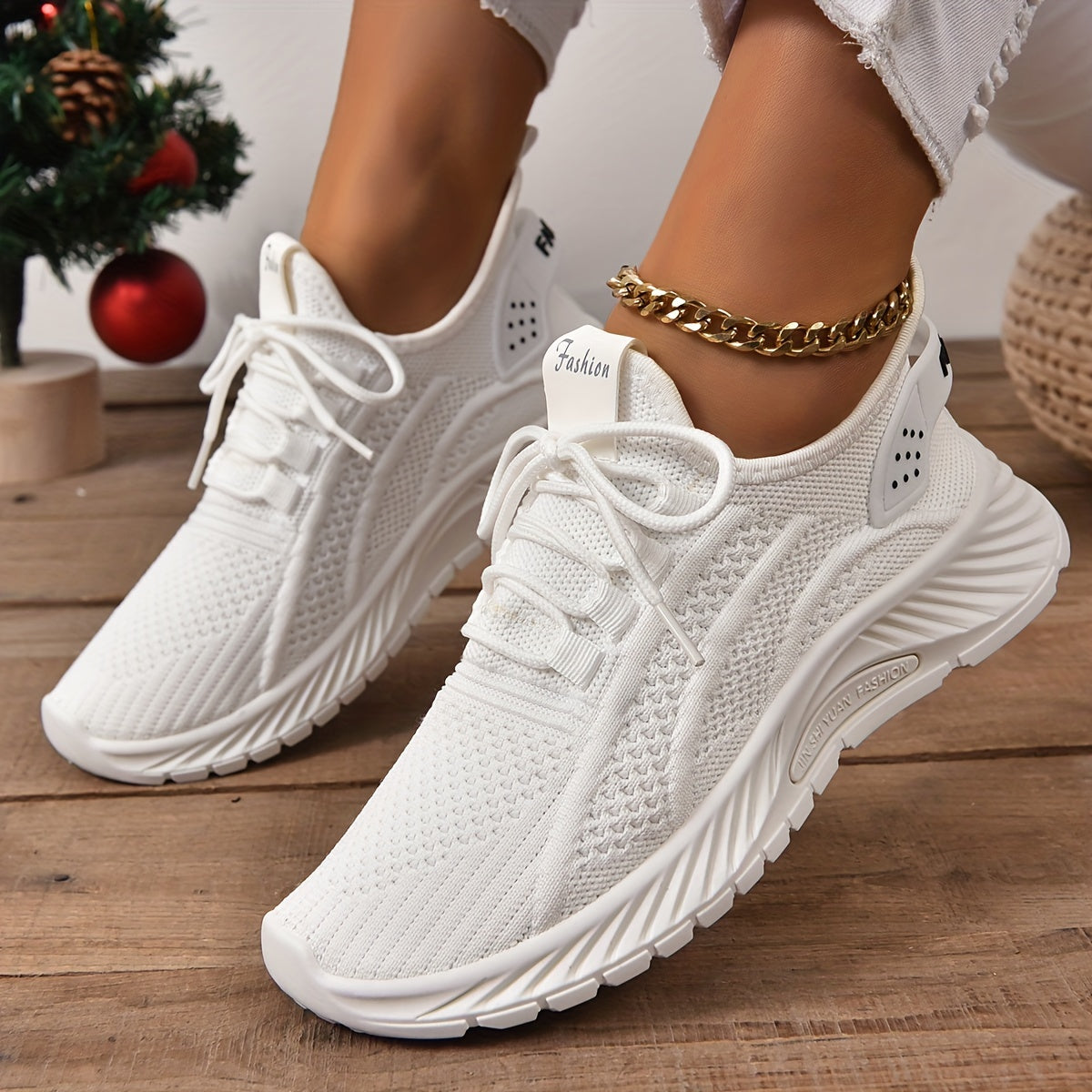 Lightweight Women's Knitted Sports Shoes - Low Top Breathable Sneakers