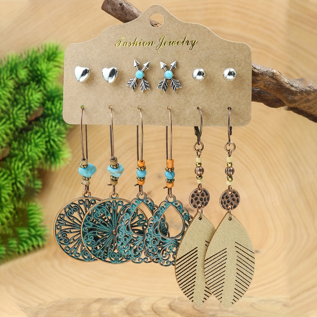 24 Pairs/Set Bohemian Style Earrings with Turquoise Inlay