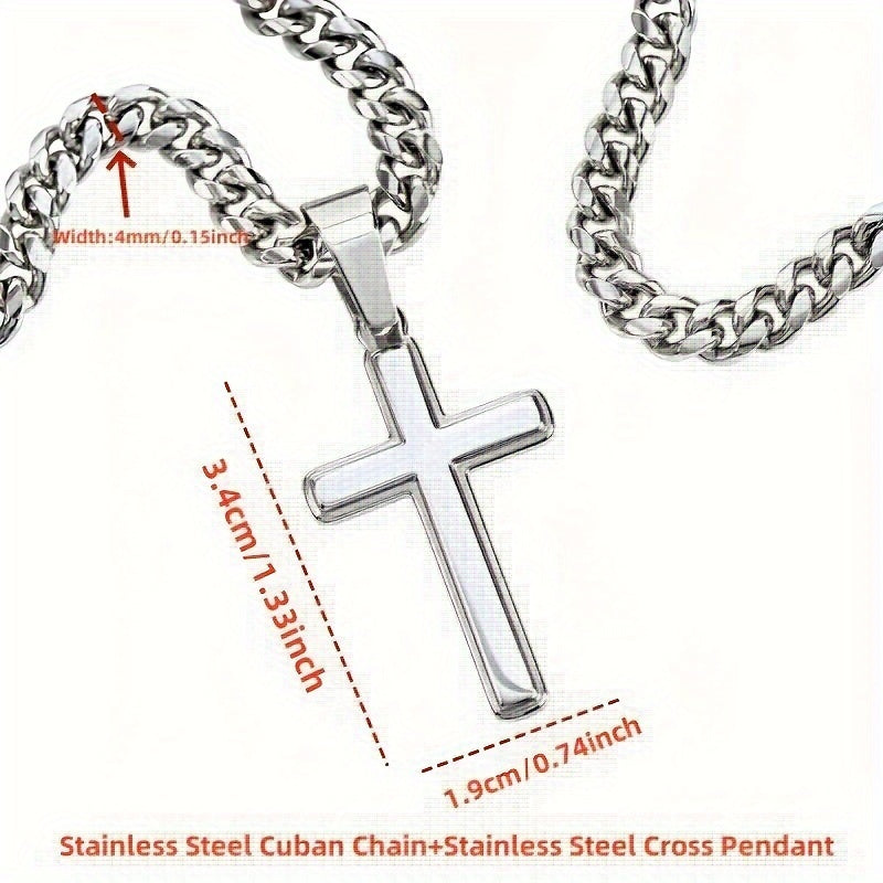"To My Son" Cross Pendant Necklace - Stainless Steel Cuban Chain Jewelry - Includes Card and Gift Box Packaging