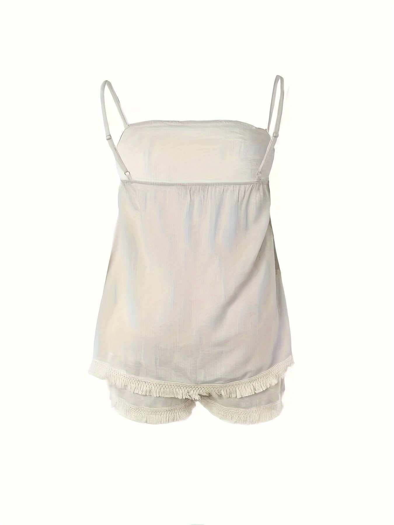 Boho Chic Women's Tassel Trim Outfit - Backless Cami Top & Elastic Waist Shorts