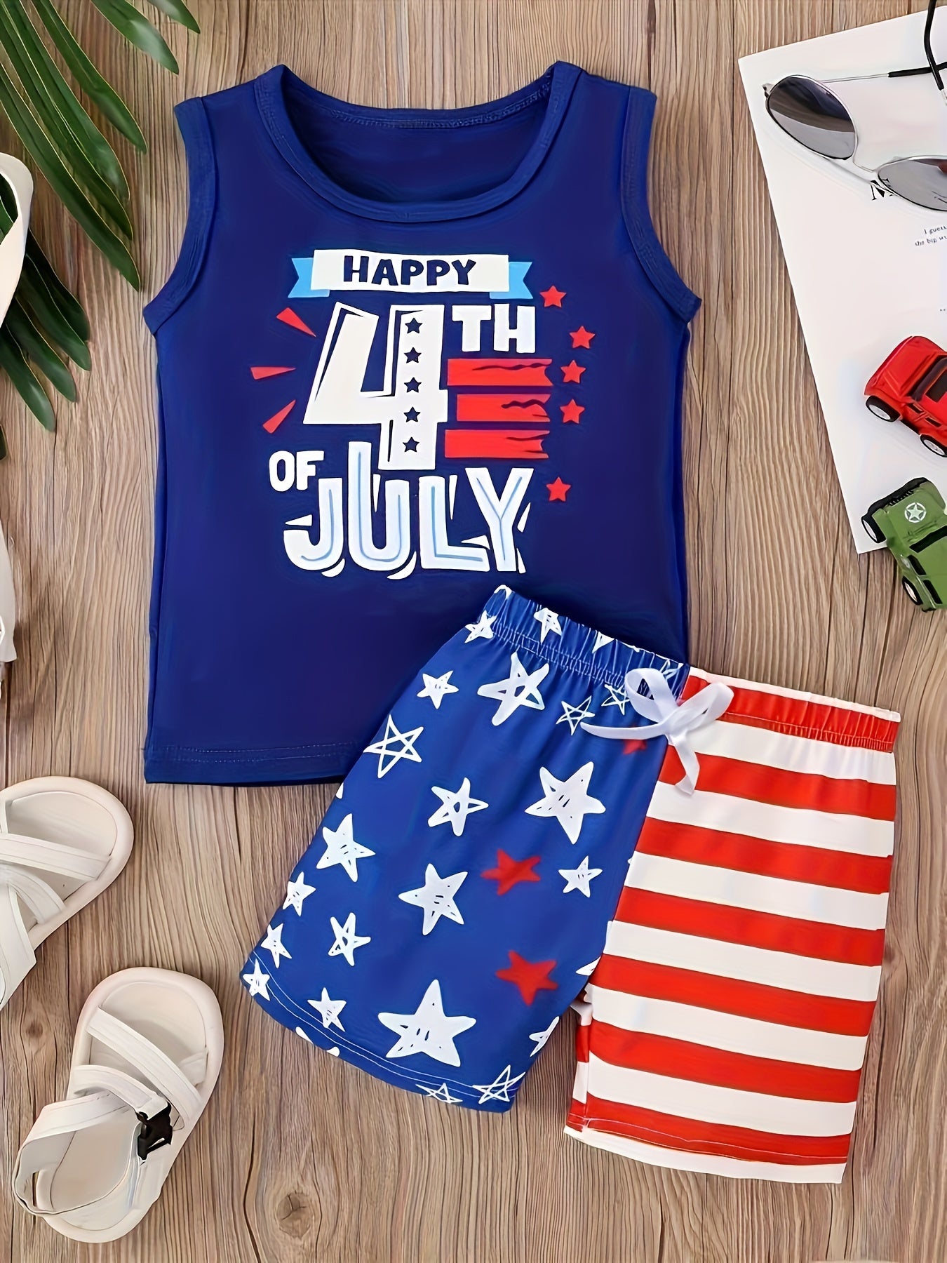 2-Piece Set "Happy 4th Of July" Toddler Tank Top & Shorts
