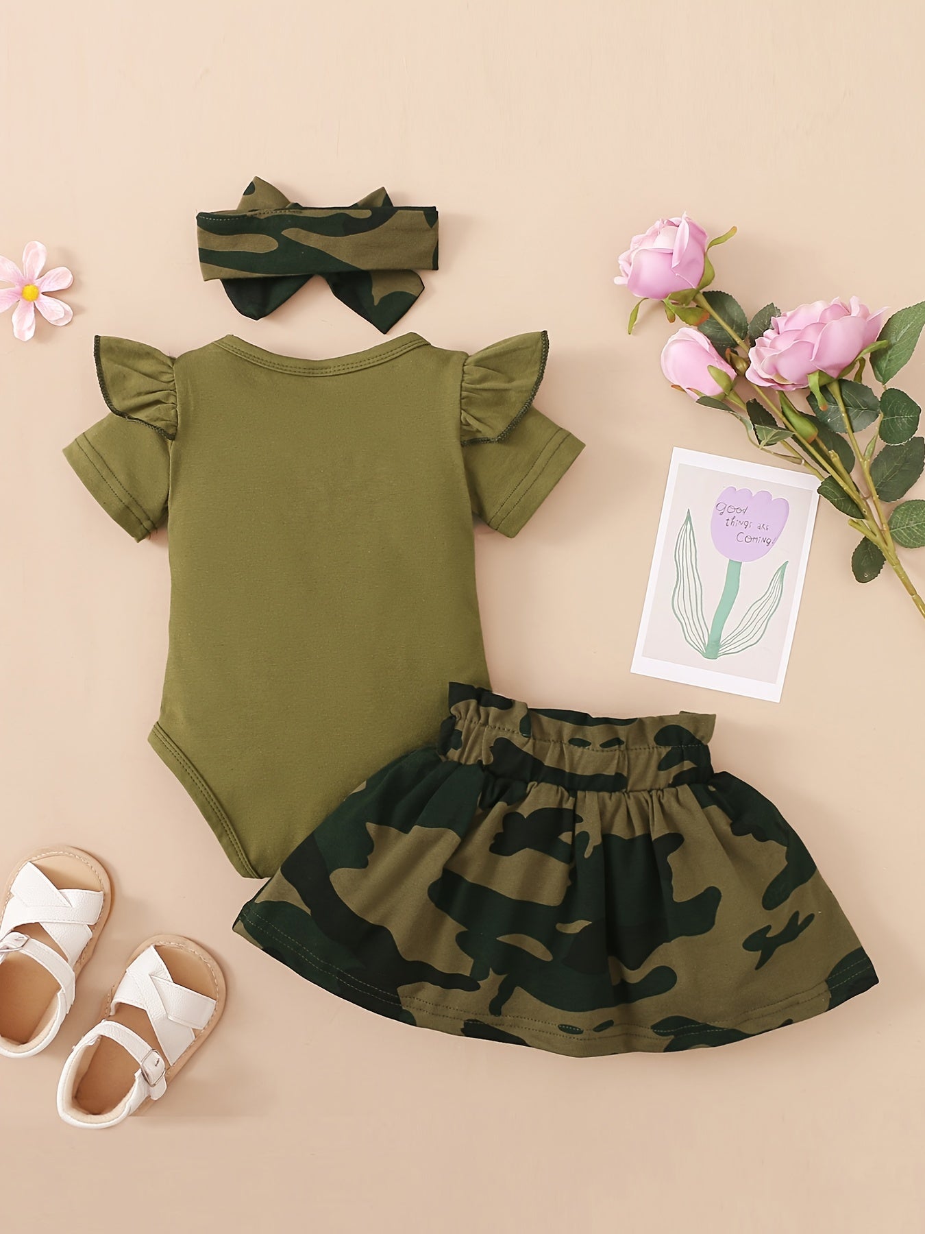 Baby Girls' Camouflage Onesie with Skirt and Headband Set