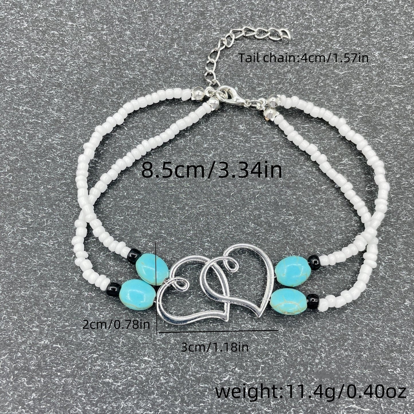 Bohemian Beach Beaded Anklet with Double Layer Heart Shaped Beads