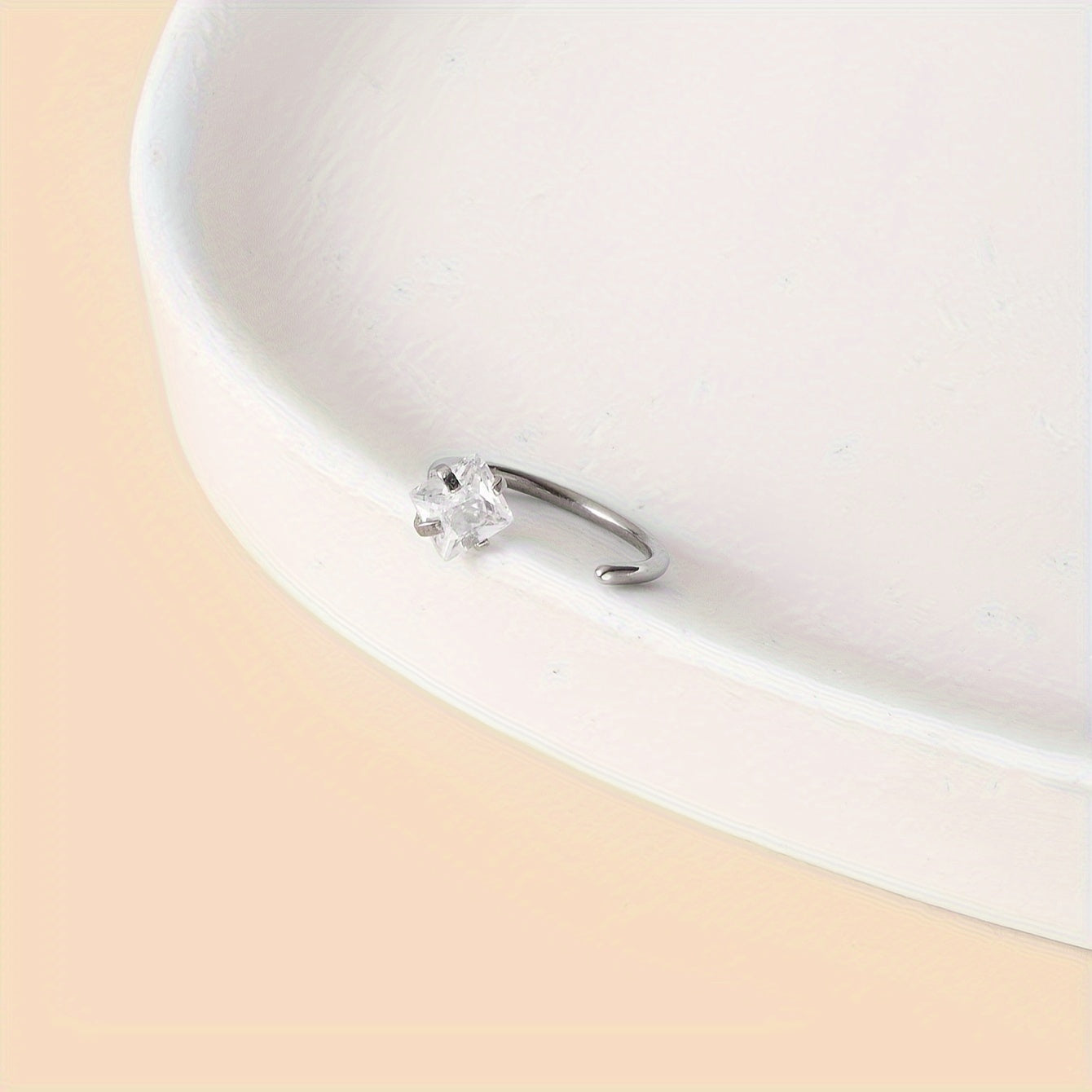 Simple Style C-Shaped Nose Ring with White Zircon Inlay - Stainless Steel Body Piercing Jewelry (1pc)