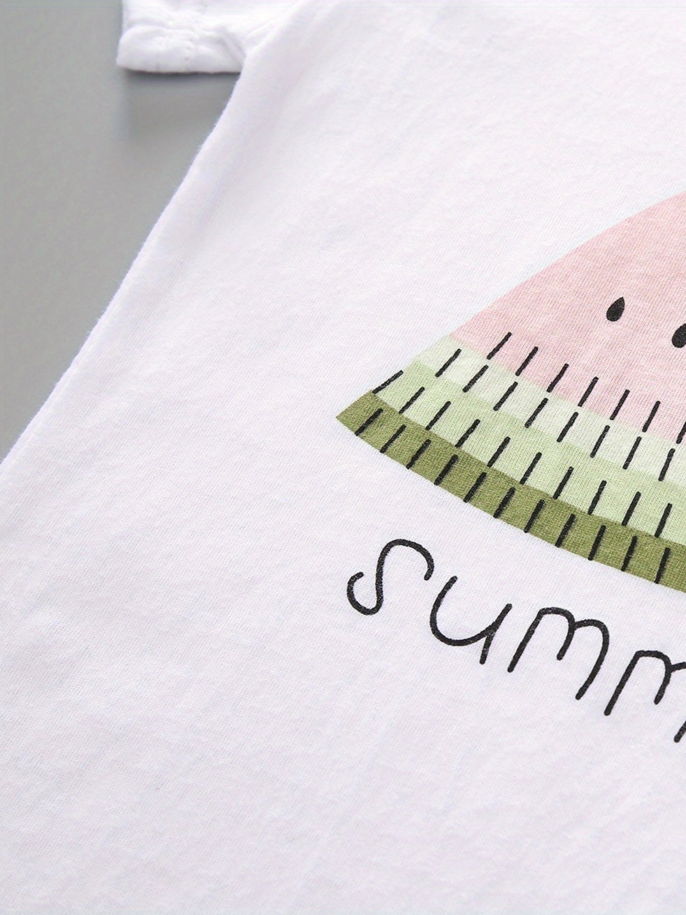 Adorable Watermelon Print Girls' Summer Short-Sleeve T-Shirt and Shorts Set