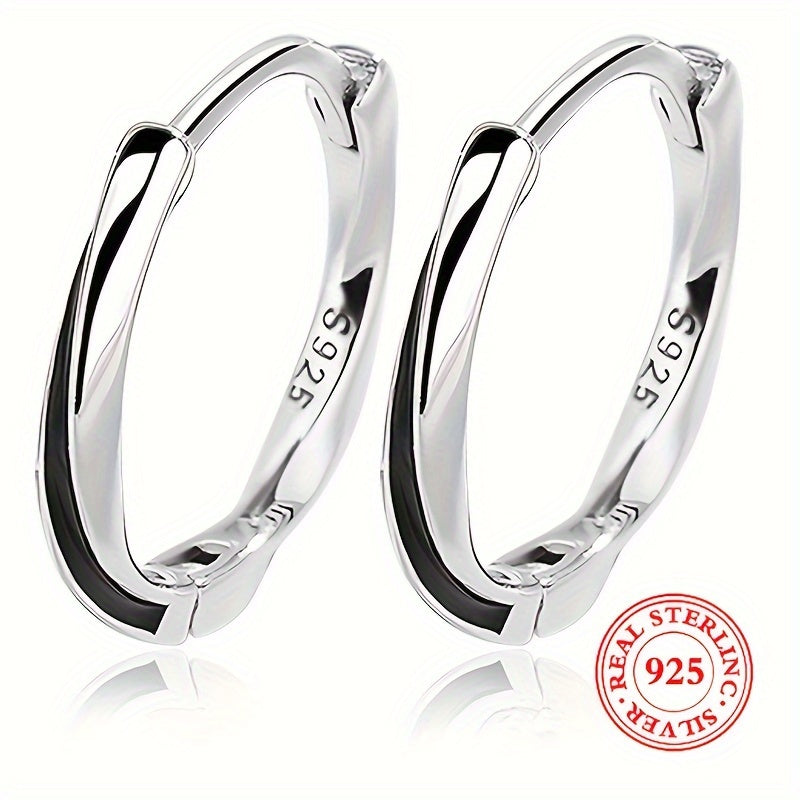 925 Sterling Silver Hypoallergenic Hoop Earrings - Mobius Design, Simple and Elegant Style