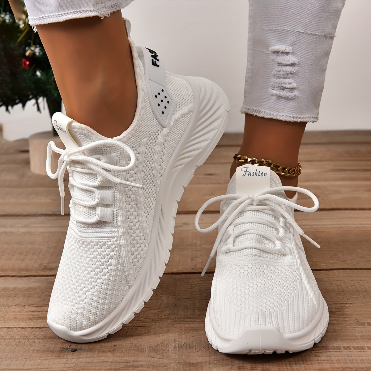 Lightweight Women's Knitted Sports Shoes - Low Top Breathable Sneakers