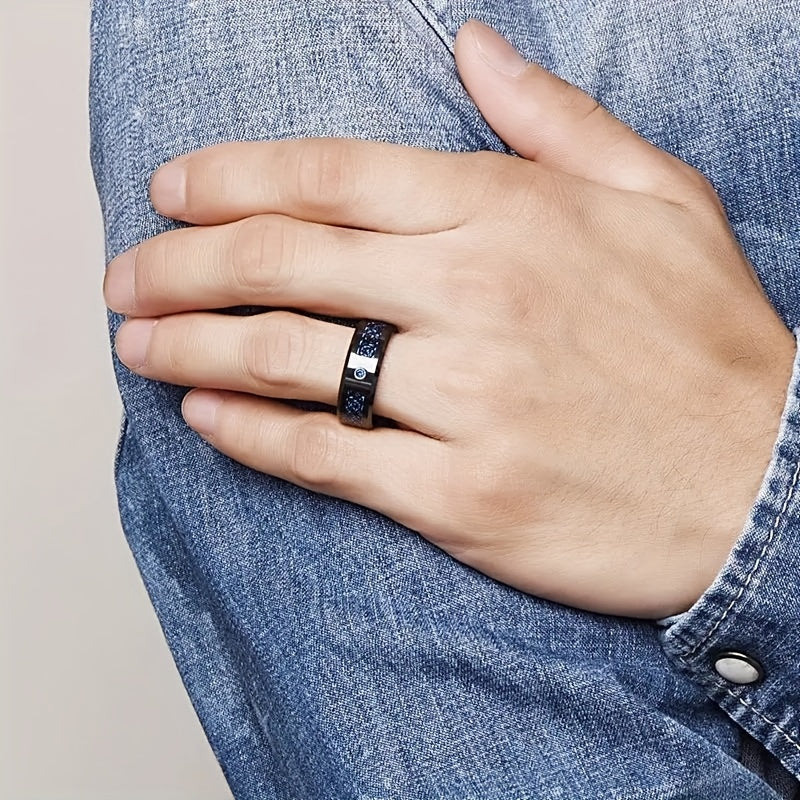 Tungsten Ring - Black Dragon Pattern Blue Carbon Fiber
