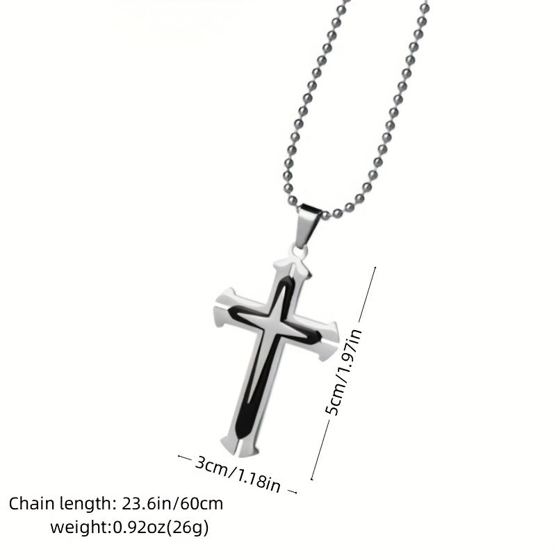 Men's Fashion Titanium Steel Cross Pendant Necklace with Multilayer Zircon - Domineering Style