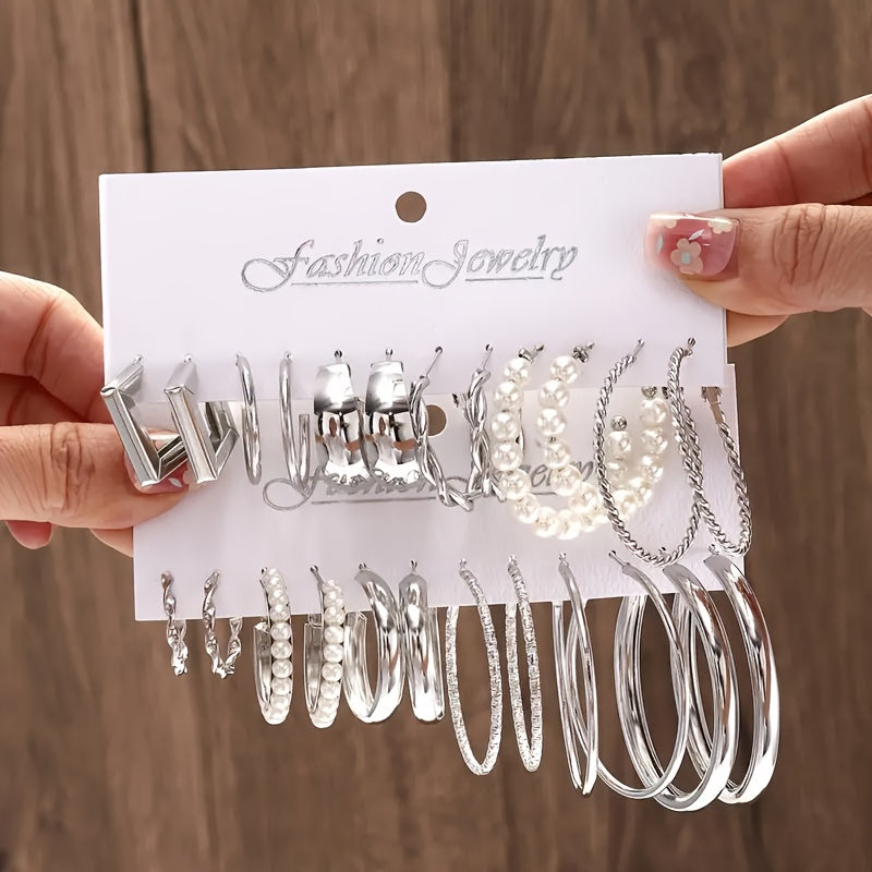 Set of 12 Pairs Earrings, Assorted Zinc Alloy Jewelry