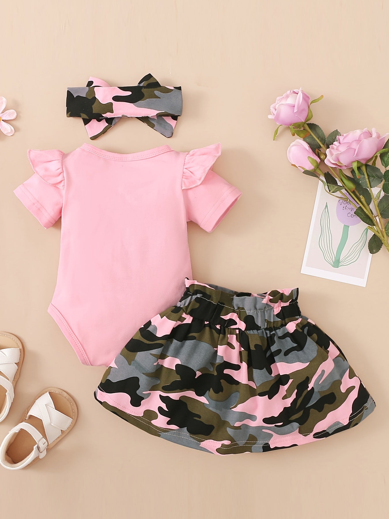 Baby Girls' Camouflage Onesie with Skirt and Headband Set